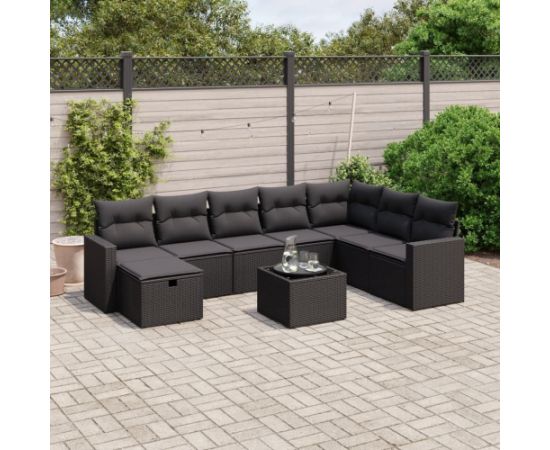vidaXL vidaXL 9-cz. zestaw wypoczynkowy do ogrodu, z poduszkami, czarny Dārza mēbeļu komplekti