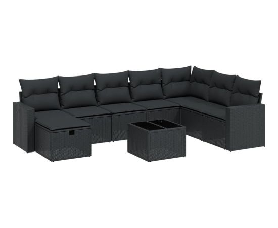 vidaXL vidaXL 9-cz. zestaw wypoczynkowy do ogrodu, z poduszkami, czarny Dārza mēbeļu komplekti