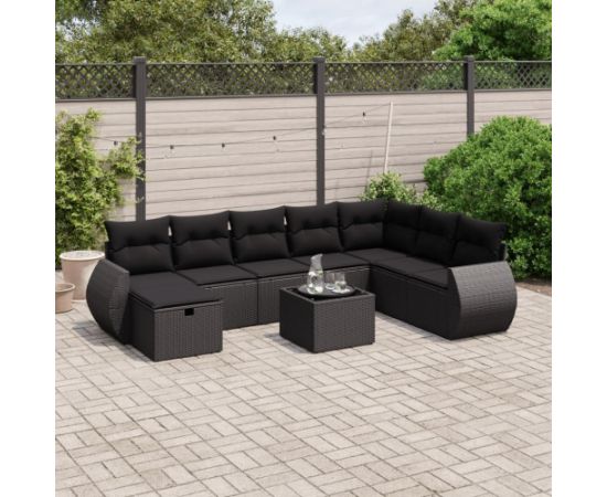 vidaXL vidaXL 9-cz. zestaw wypoczynkowy do ogrodu, z poduszkami, czarny Dārza mēbeļu komplekti