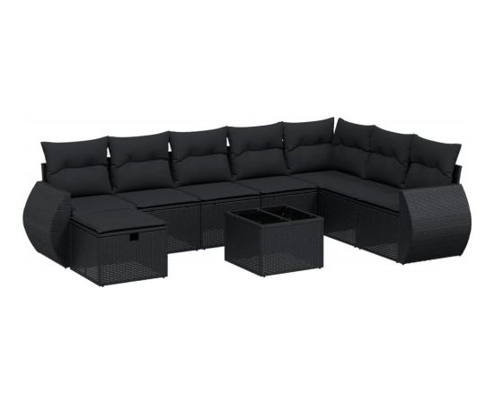 vidaXL vidaXL 9-cz. zestaw wypoczynkowy do ogrodu, z poduszkami, czarny Dārza mēbeļu komplekti