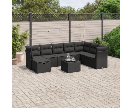 vidaXL vidaXL 9-cz. zestaw wypoczynkowy do ogrodu, z poduszkami, czarny Dārza mēbeļu komplekti
