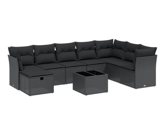 vidaXL vidaXL 9-cz. zestaw wypoczynkowy do ogrodu, z poduszkami, czarny Dārza mēbeļu komplekti