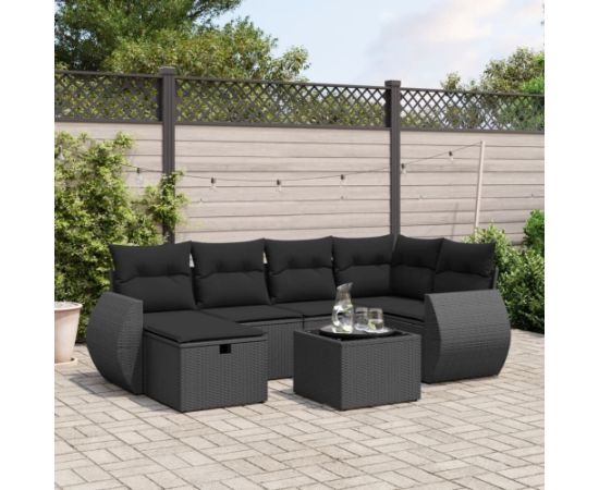 vidaXL vidaXL 7-cz. zestaw wypoczynkowy do ogrodu, z poduszkami, czarny Dārza mēbeļu komplekti