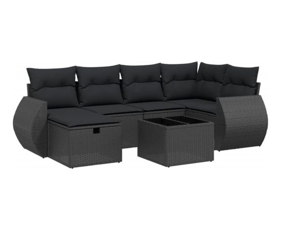 vidaXL vidaXL 7-cz. zestaw wypoczynkowy do ogrodu, z poduszkami, czarny Dārza mēbeļu komplekti