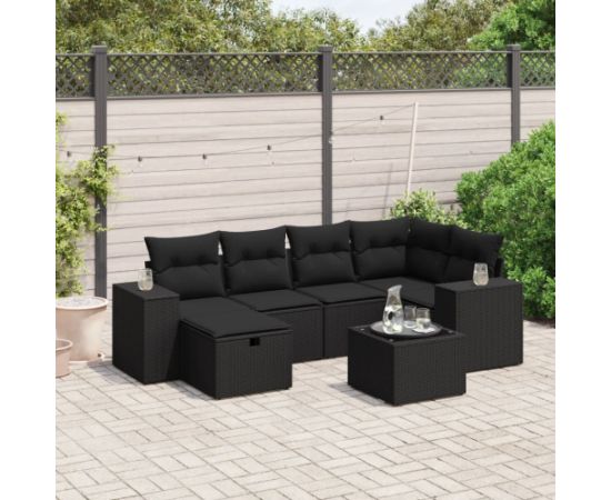 vidaXL vidaXL 7-cz. zestaw wypoczynkowy do ogrodu, z poduszkami, czarny Dārza mēbeļu komplekti