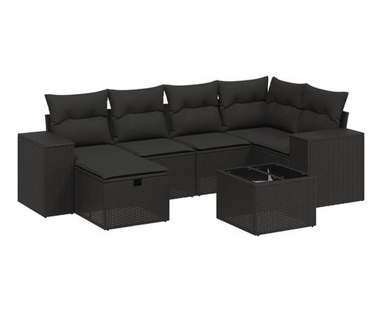 vidaXL vidaXL 7-cz. zestaw wypoczynkowy do ogrodu, z poduszkami, czarny Dārza mēbeļu komplekti