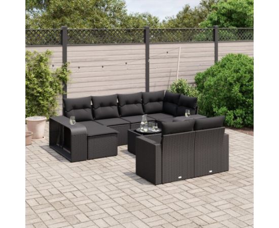 vidaXL vidaXL 11-cz. zestaw wypoczynkowy do ogrodu, poduszki czarny rattan PE Dārza mēbeļu komplekti