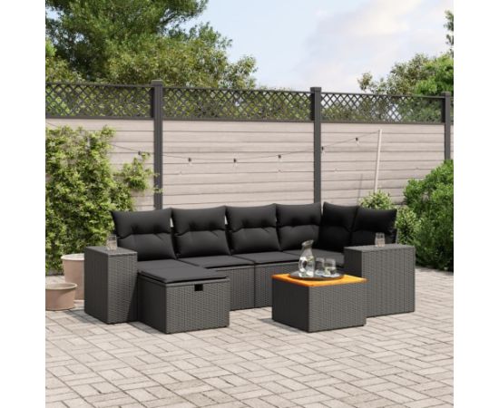 vidaXL vidaXL 7-cz. zestaw wypoczynkowy do ogrodu, z poduszkami, czarny Dārza mēbeļu komplekti