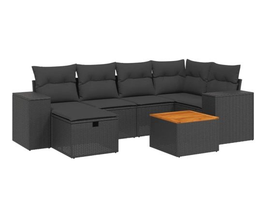 vidaXL vidaXL 7-cz. zestaw wypoczynkowy do ogrodu, z poduszkami, czarny Dārza mēbeļu komplekti