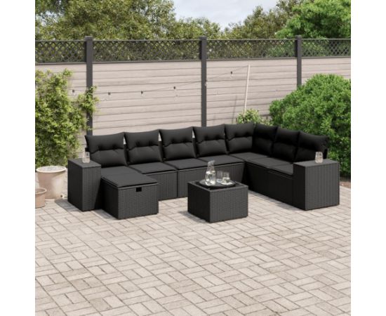 vidaXL vidaXL 9-cz. zestaw wypoczynkowy do ogrodu, z poduszkami, czarny Dārza mēbeļu komplekti