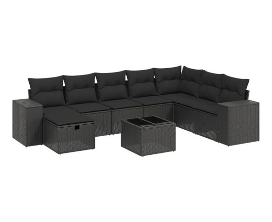 vidaXL vidaXL 9-cz. zestaw wypoczynkowy do ogrodu, z poduszkami, czarny Dārza mēbeļu komplekti