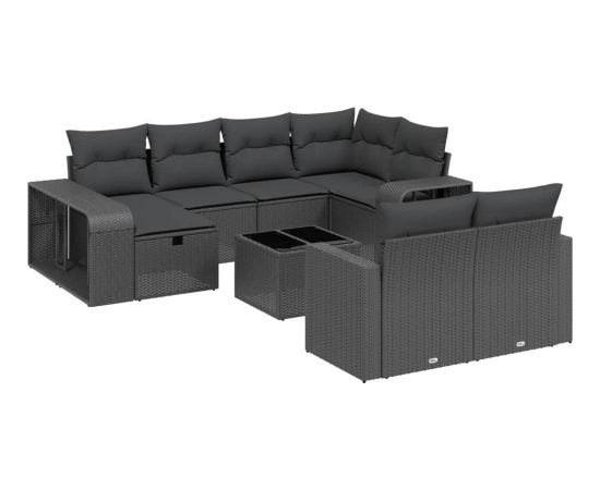 vidaXL vidaXL 11-cz. zestaw wypoczynkowy do ogrodu, poduszki czarny rattan PE Dārza mēbeļu komplekti