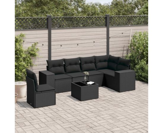vidaXL vidaXL 7-cz. zestaw wypoczynkowy do ogrodu, z poduszkami, czarny Dārza mēbeļu komplekti
