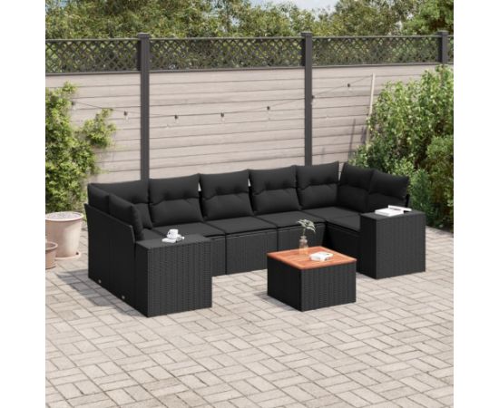 vidaXL vidaXL 8-cz. zestaw wypoczynkowy do ogrodu, z poduszkami, czarny Dārza mēbeļu komplekti