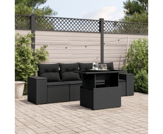 vidaXL vidaXL 5-cz. zestaw wypoczynkowy do ogrodu, poduszki, czarny rattan PE Dārza mēbeļu komplekti