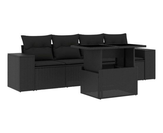 vidaXL vidaXL 5-cz. zestaw wypoczynkowy do ogrodu, poduszki, czarny rattan PE Dārza mēbeļu komplekti