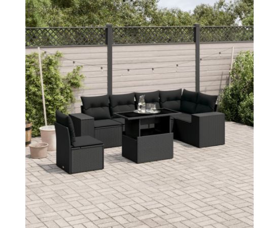 vidaXL vidaXL 7-cz. zestaw wypoczynkowy do ogrodu, z poduszkami, czarny Dārza mēbeļu komplekti