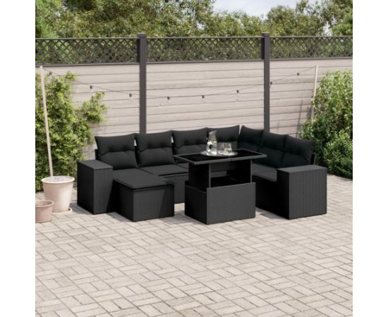 vidaXL vidaXL 8-cz. zestaw wypoczynkowy do ogrodu, z poduszkami, czarny Dārza mēbeļu komplekti