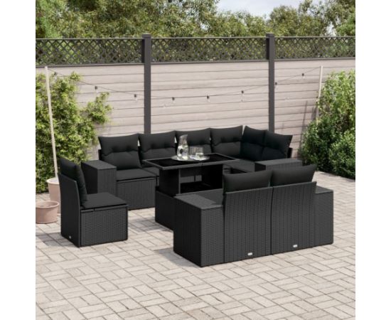 vidaXL vidaXL 9-cz. zestaw wypoczynkowy do ogrodu, z poduszkami, czarny Dārza mēbeļu komplekti