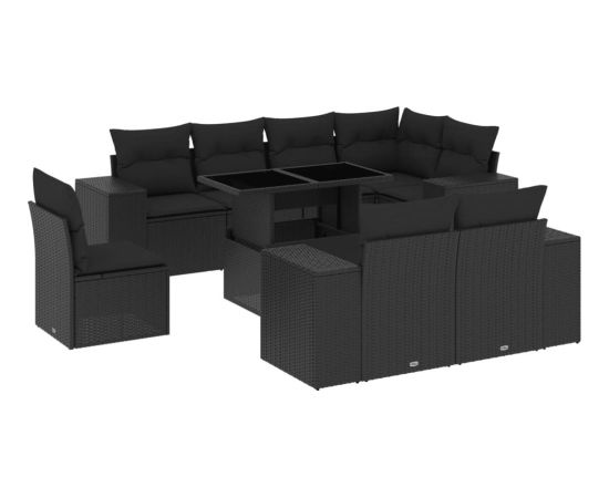 vidaXL vidaXL 9-cz. zestaw wypoczynkowy do ogrodu, z poduszkami, czarny Dārza mēbeļu komplekti