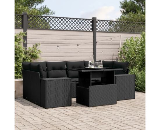 vidaXL vidaXL 7-cz. zestaw wypoczynkowy do ogrodu, z poduszkami, czarny Dārza mēbeļu komplekti