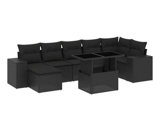 vidaXL vidaXL 8-cz. zestaw wypoczynkowy do ogrodu, z poduszkami, czarny Dārza mēbeļu komplekti