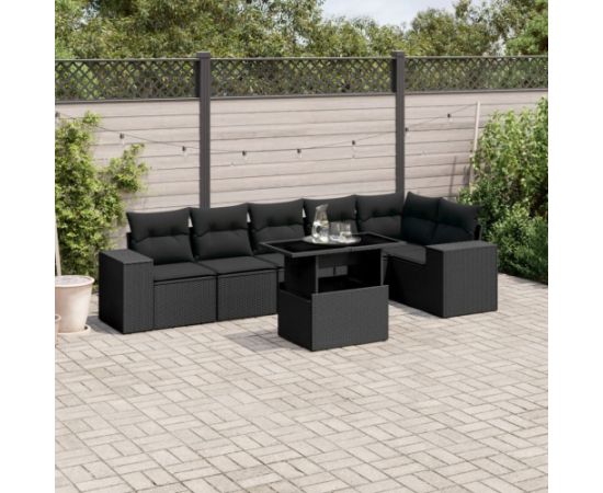 vidaXL vidaXL 7-cz. zestaw wypoczynkowy do ogrodu, z poduszkami, czarny Dārza mēbeļu komplekti