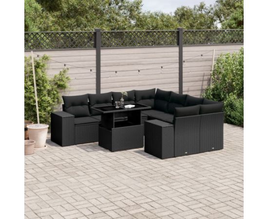 vidaXL vidaXL 9-cz. zestaw wypoczynkowy do ogrodu, z poduszkami, czarny Dārza mēbeļu komplekti