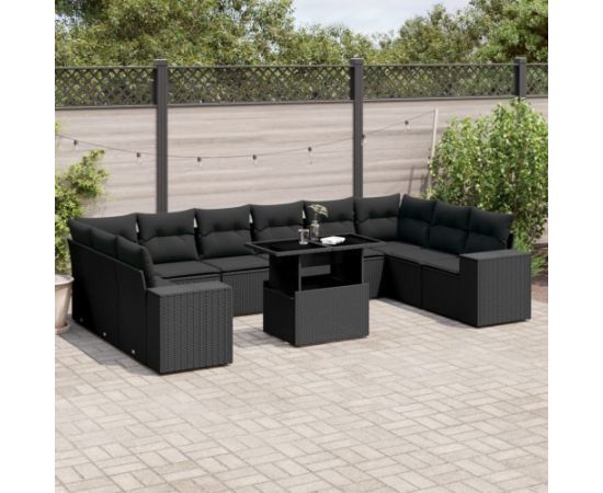 vidaXL vidaXL 11-cz. zestaw wypoczynkowy do ogrodu, poduszki czarny rattan PE Dārza mēbeļu komplekti