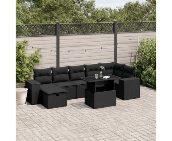 vidaXL vidaXL 8-cz. zestaw wypoczynkowy do ogrodu, z poduszkami, czarny Dārza mēbeļu komplekti