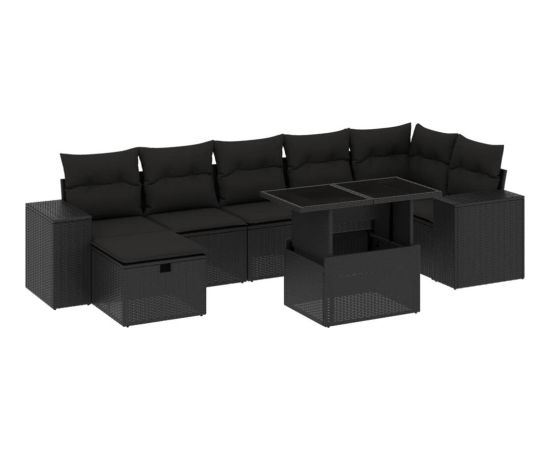 vidaXL vidaXL 8-cz. zestaw wypoczynkowy do ogrodu, z poduszkami, czarny Dārza mēbeļu komplekti