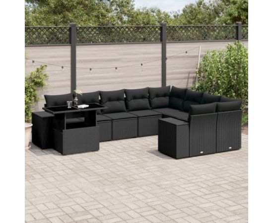 vidaXL vidaXL 10-cz. zestaw wypoczynkowy do ogrodu, z poduszkami, czarny Dārza mēbeļu komplekti