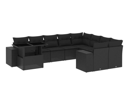 vidaXL vidaXL 10-cz. zestaw wypoczynkowy do ogrodu, z poduszkami, czarny Dārza mēbeļu komplekti