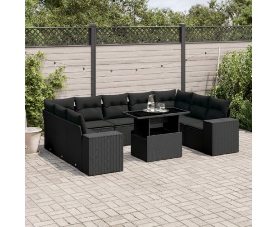 vidaXL vidaXL 10-cz. zestaw wypoczynkowy do ogrodu, z poduszkami, czarny Dārza mēbeļu komplekti