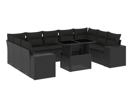 vidaXL vidaXL 10-cz. zestaw wypoczynkowy do ogrodu, z poduszkami, czarny Dārza mēbeļu komplekti