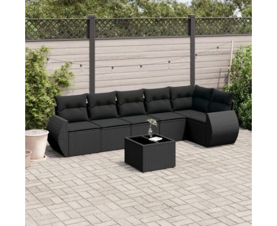 vidaXL vidaXL 7-cz. zestaw wypoczynkowy do ogrodu, z poduszkami, czarny Dārza mēbeļu komplekti