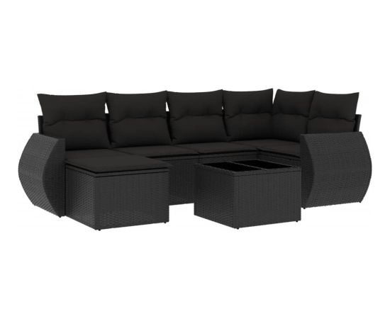 vidaXL vidaXL 7-cz. zestaw wypoczynkowy do ogrodu, z poduszkami, czarny Dārza mēbeļu komplekti