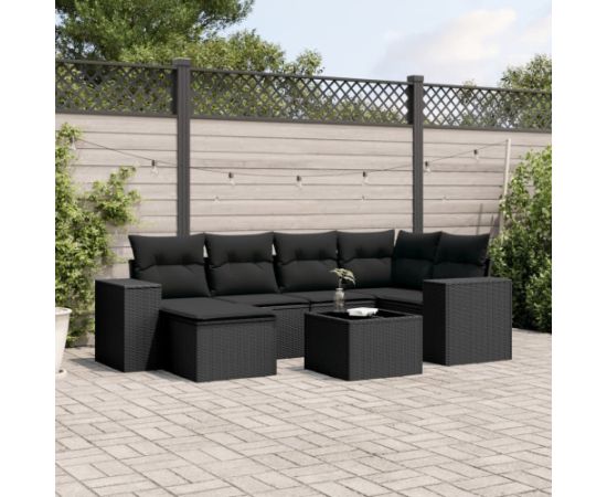 vidaXL vidaXL 7-cz. zestaw wypoczynkowy do ogrodu, z poduszkami, czarny Dārza mēbeļu komplekti