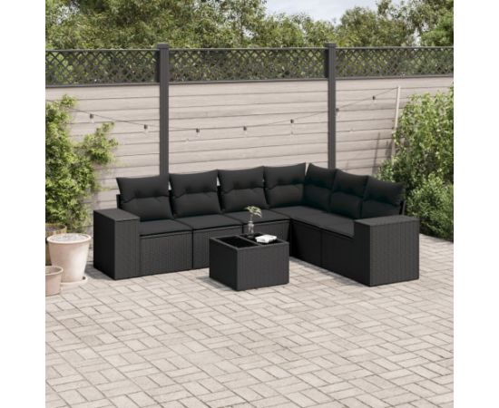 vidaXL vidaXL 7-cz. zestaw wypoczynkowy do ogrodu, z poduszkami, czarny Dārza mēbeļu komplekti
