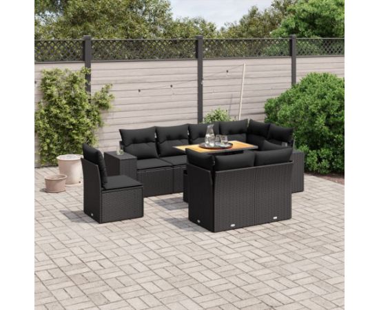 vidaXL vidaXL 9-cz. zestaw wypoczynkowy do ogrodu, z poduszkami, czarny Dārza mēbeļu komplekti