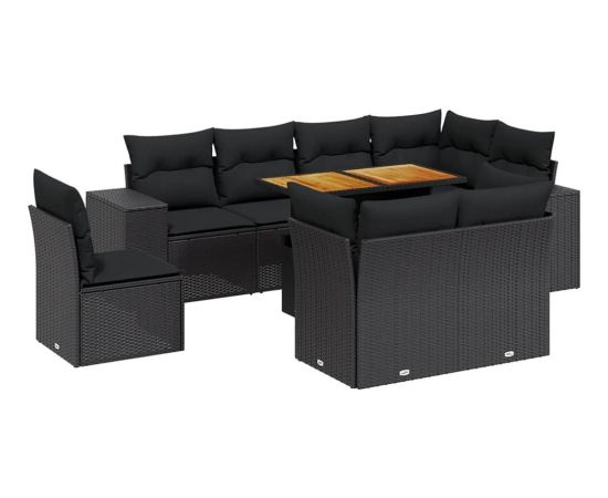 vidaXL vidaXL 9-cz. zestaw wypoczynkowy do ogrodu, z poduszkami, czarny Dārza mēbeļu komplekti