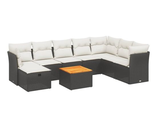 vidaXL vidaXL 9-cz. zestaw wypoczynkowy do ogrodu, z poduszkami, czarny Dārza mēbeļu komplekti