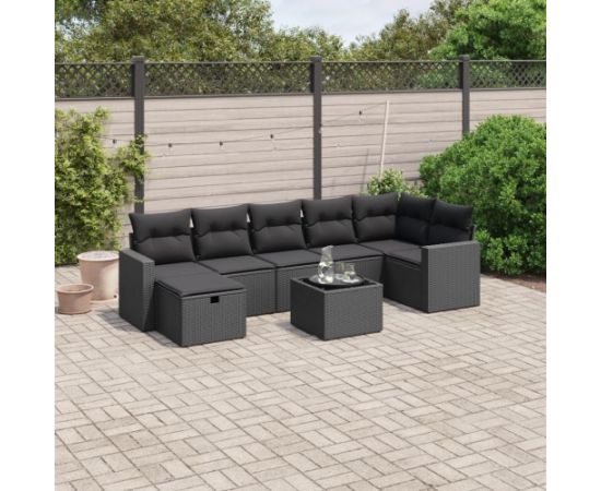 vidaXL vidaXL 8-cz. zestaw wypoczynkowy do ogrodu, z poduszkami, czarny Dārza mēbeļu komplekti