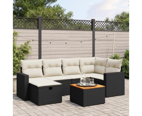 vidaXL vidaXL 7-cz. zestaw wypoczynkowy do ogrodu, z poduszkami, czarny Dārza mēbeļu komplekti