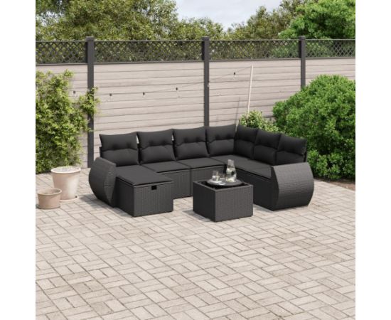 vidaXL vidaXL 8-cz. zestaw wypoczynkowy do ogrodu, z poduszkami, czarny Dārza mēbeļu komplekti