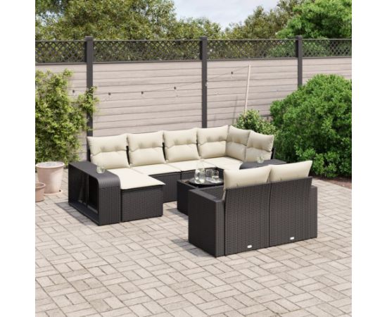 vidaXL vidaXL 11-cz. zestaw wypoczynkowy do ogrodu, poduszki czarny rattan PE Dārza mēbeļu komplekti