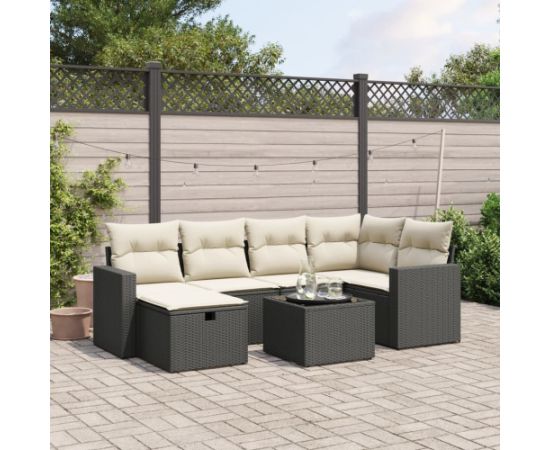 vidaXL vidaXL 7-cz. zestaw wypoczynkowy do ogrodu, z poduszkami, czarny Dārza mēbeļu komplekti