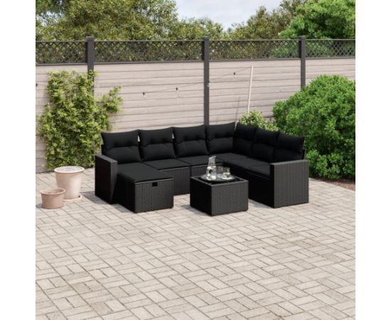 vidaXL vidaXL 8-cz. zestaw wypoczynkowy do ogrodu, z poduszkami, czarny Dārza mēbeļu komplekti