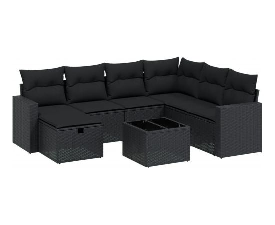 vidaXL vidaXL 8-cz. zestaw wypoczynkowy do ogrodu, z poduszkami, czarny Dārza mēbeļu komplekti