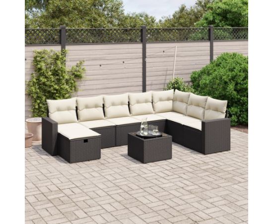 vidaXL vidaXL 9-cz. zestaw wypoczynkowy do ogrodu, z poduszkami, czarny Dārza mēbeļu komplekti